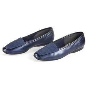 Enzo Angiolini Liberty Leather Flat, Blue Leather and Blue Fabric, Slip on shoe